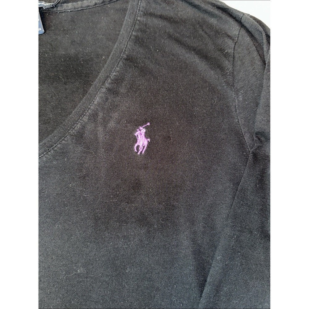 Ralph Lauren V-Neck Top Women Large Black Pima Cotton‎ Quiet Luxury Preppy Basic - Picture 4 of 9